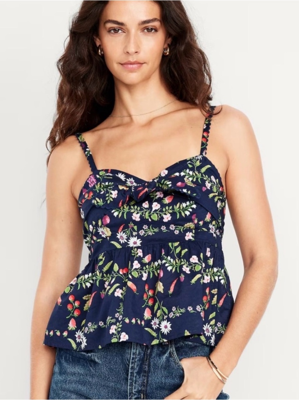 Old Navy Navy Floral Tie Front Peplum Cami Tank Top Size Small